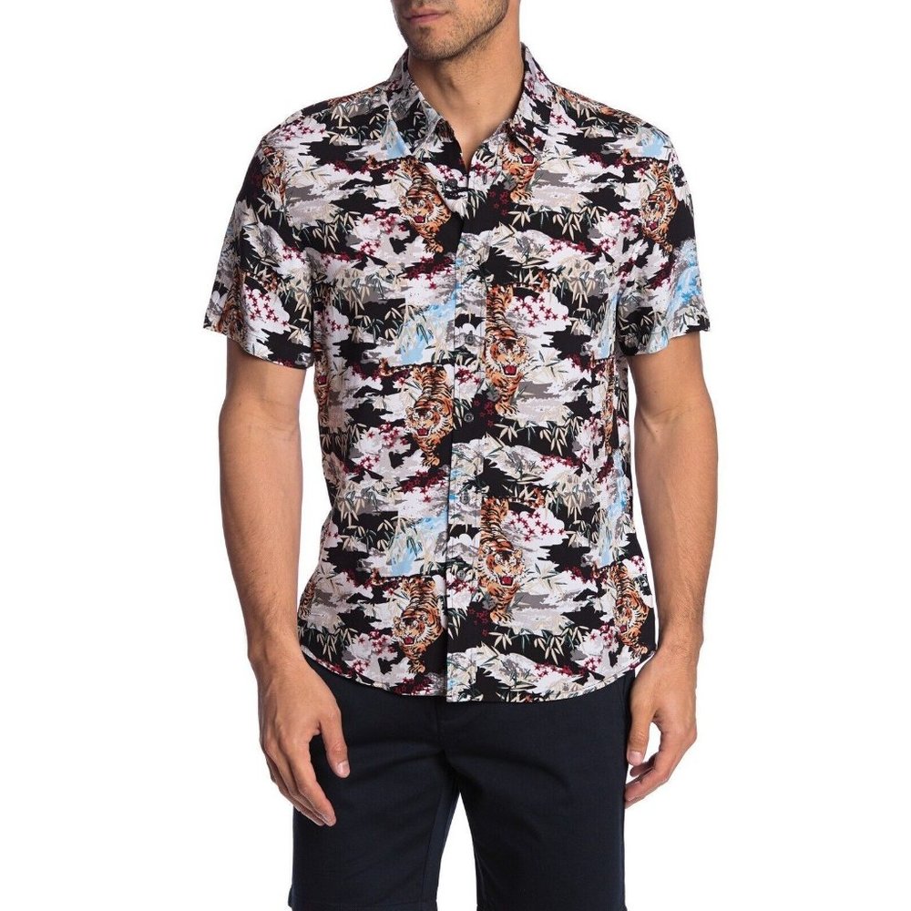Slate & Stone Viscose Tiger Print Short Sleeve Shirt XL NWT (F4)